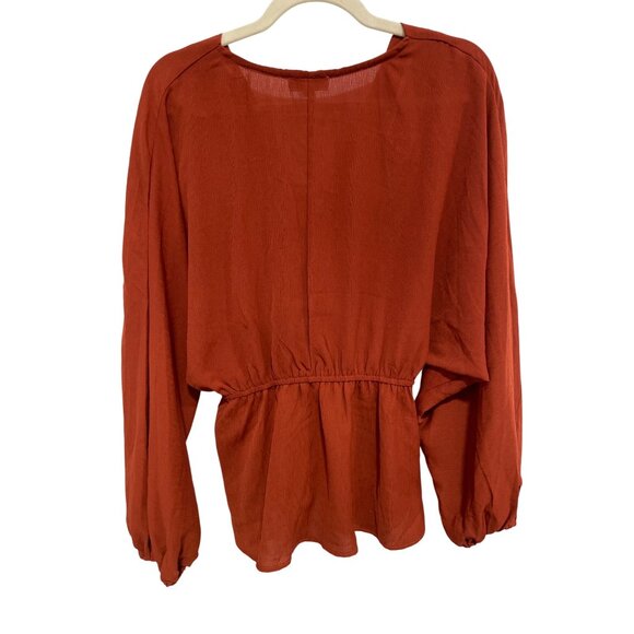Andrée By Unit Wrap Me Up Long Sleeve Top Womens Large Rust Feminine Office NEW - Picture 2 of 8